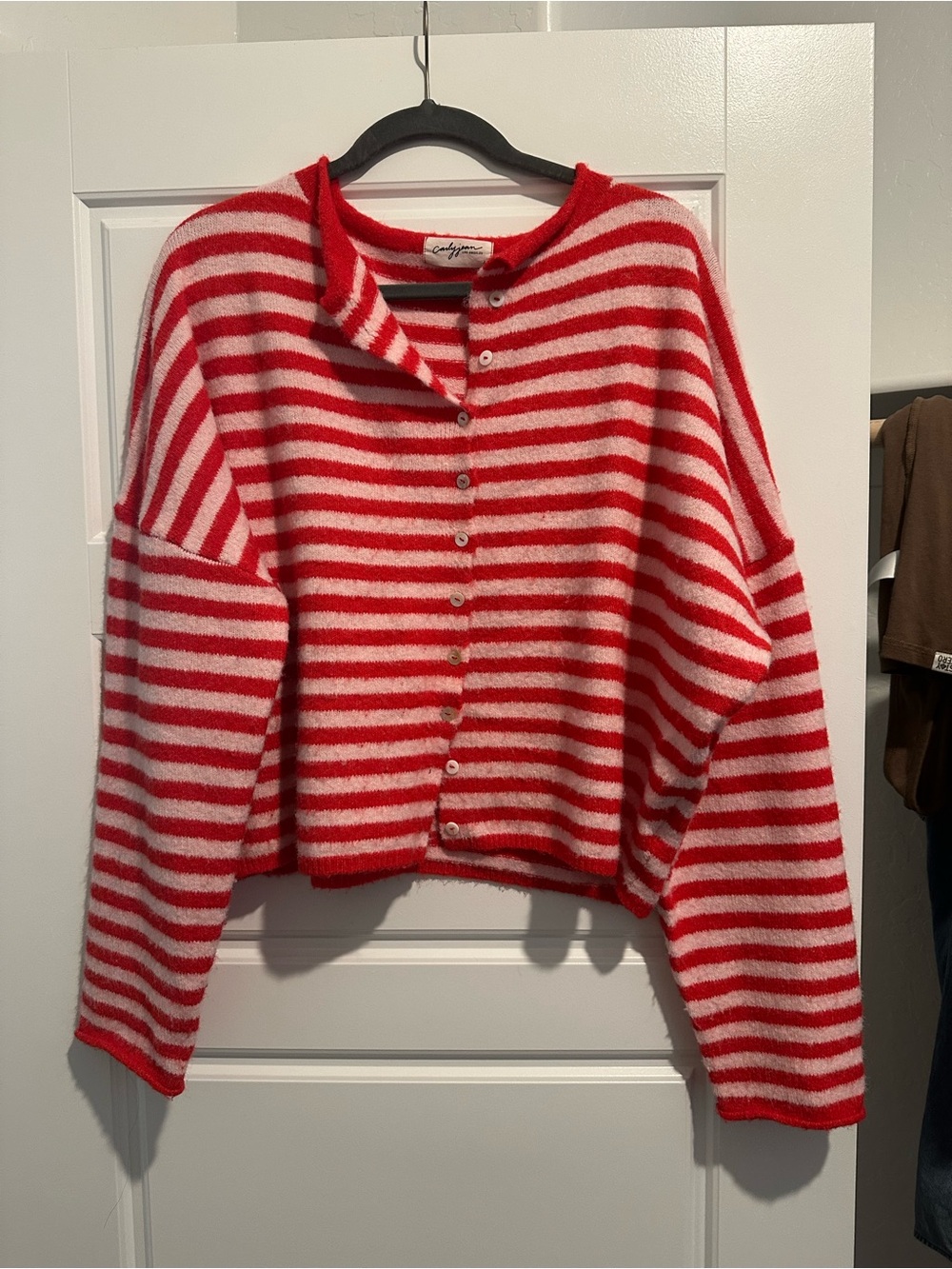 Carly Jean Los Angeles Red and White Striped Button-Front Cardigan
